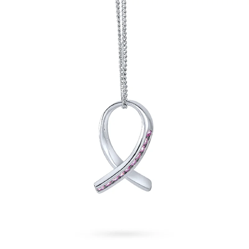 women's necklaces with romantic design -Strength & Hope Pink Ribbon CZ Pendant Necklace Sterling Silver Breast Cancer Survivor