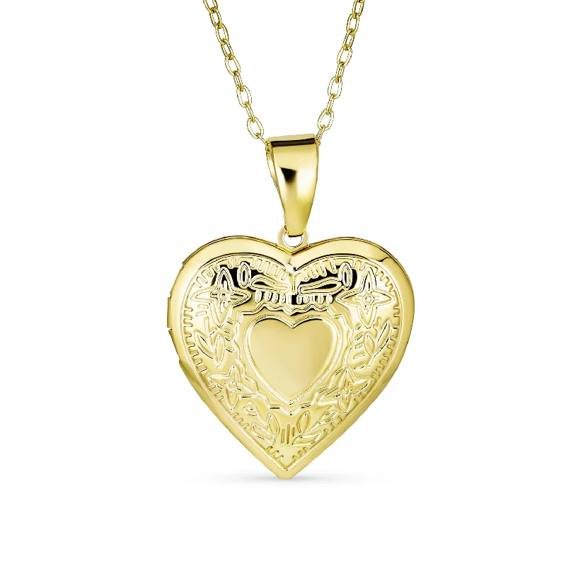 women's necklaces with smooth finish -Initials Vintage Style Heart Photo Locket Necklace 18K Gold Plated Keepsake