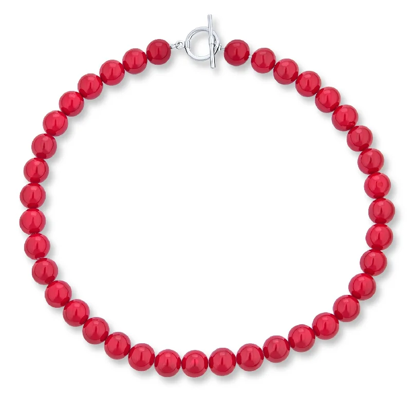 women's necklaces with vintage pendant -Plain Red Calcite 10MM Bead Strand Necklace with Silver Plated Clasp