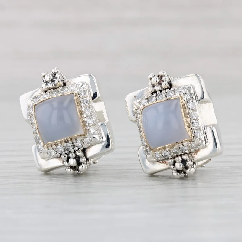 women's earrings with statement studs -Michael Dawkins Chalcedony Earrings Sterling Silver 14k Gold Pierced Omega Backs