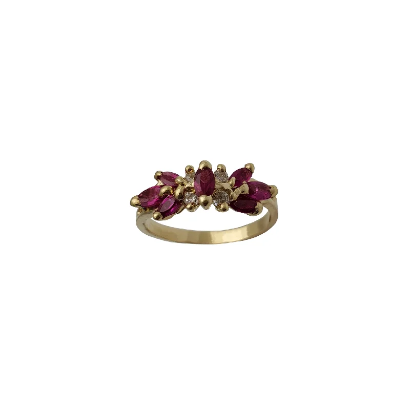 women's rings with radiant cut stone -Pink Flower Marquise Lady Ring (14K)