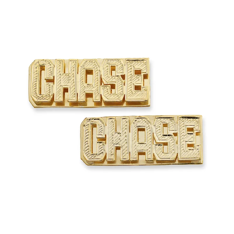 women's earrings with modern design -Better Jewelry Block Double Nameplate 14K Gold Stud Earrings