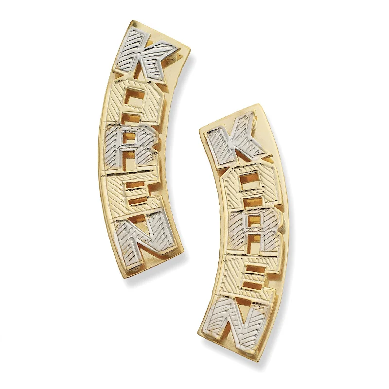 women's earrings with vintage style -Better Jewelry Vertical Block Double Nameplate 10K Gold Stud Earrings