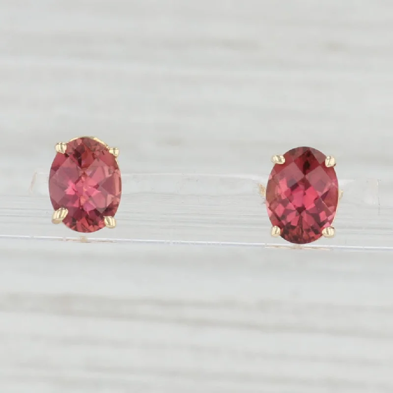 women's earrings with oversized diamonds -2.70ctw Oval Pink Tourmaline Stud Earrings 14k Yellow Gold Solitaire Studs