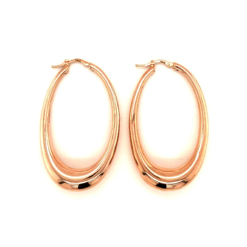 women's earrings with clean lines -Lisa Nik Rose Gold Elongated Oval Hoop Earrings