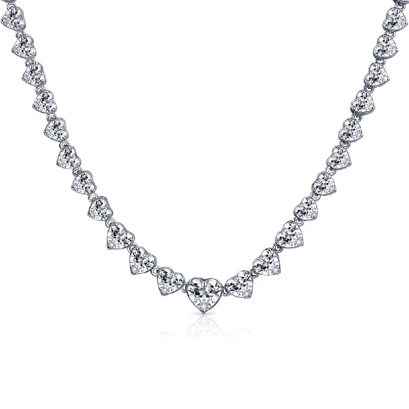 women's necklaces with gold chain -Classic Bridal Heart Shape CZ Collar Necklace for Wedding Prom Silver Plated