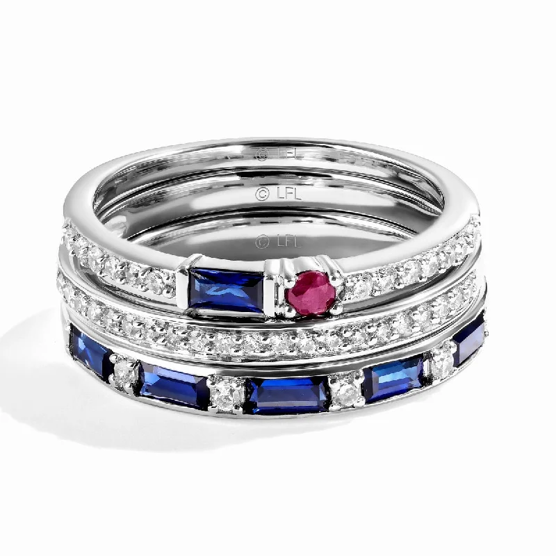 women's engagement rings with timeless design -Star Wars™ R2 SERIES Women's 3-Piece Ring Set with 1/3 CTW Diamonds Garnet and Blue Sapphire in Sterling Silver