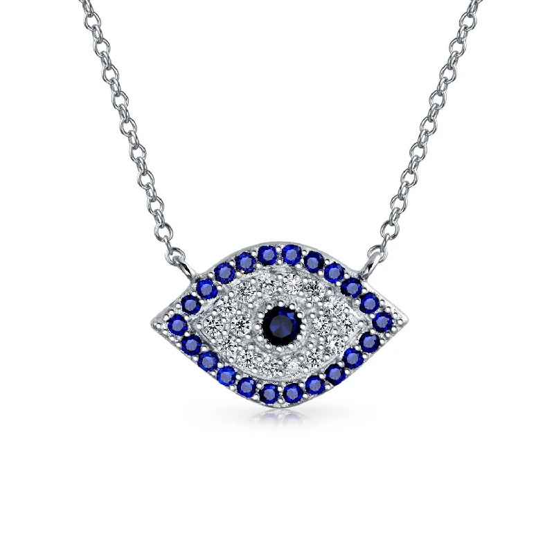 women's necklaces with gold-plated finish -Turkish Blue Yellow CZ Evil Eye Pendant Necklace in Sterling Silver