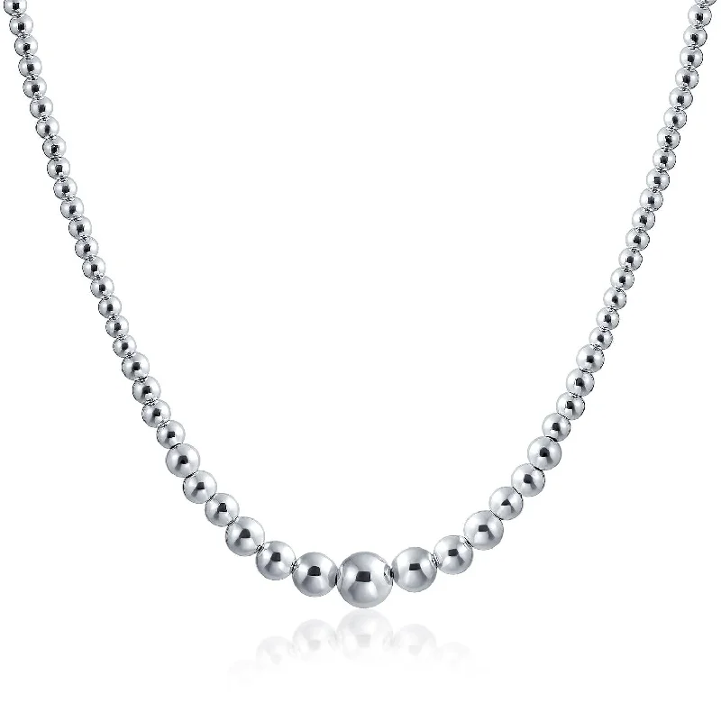 women's necklaces with bold accents -Traditional Sterling Silver Bead Ball Strand Necklace 16-18 Inch Hand Strung