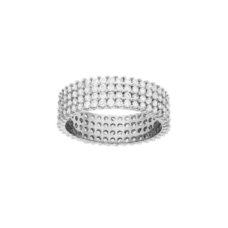 women's rings with pave diamonds -Four-Row Pave Eternity Ring (Silver)