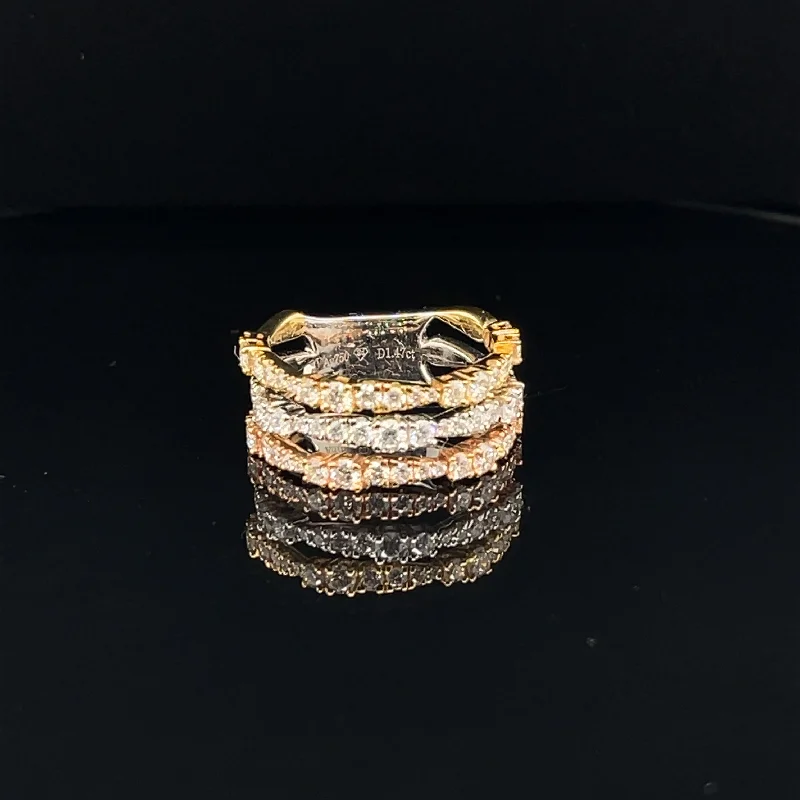 women's engagement rings with side stones -Diamond Triple Row Stacker Band in 18k Tri-Color Gold - (#96-RGDIA 657584)