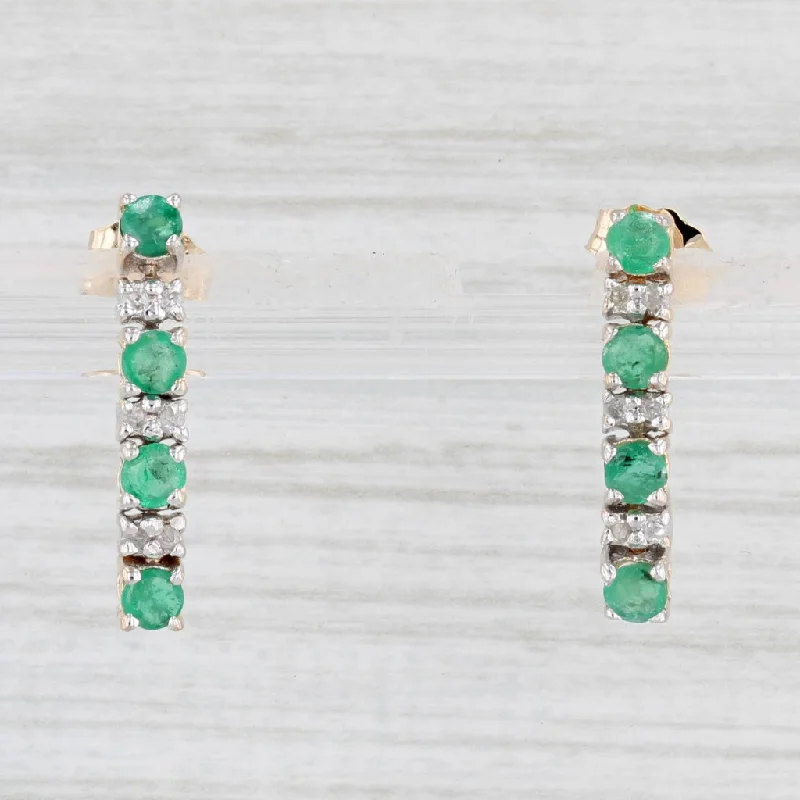 women's earrings with sparkle diamonds -0.70ctw Emerald Diamond Journey Earrings 14k Yellow Gold Pierced Drops