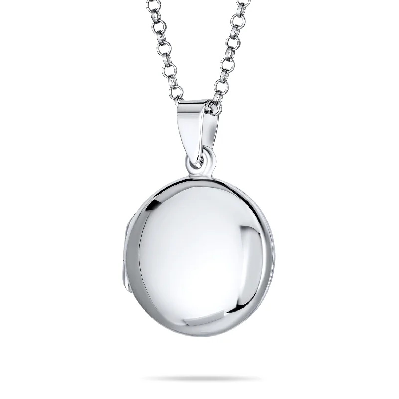 women's necklaces with round pendant -Polished Silver Dome Photo Locket Necklace Pendant for Pictures