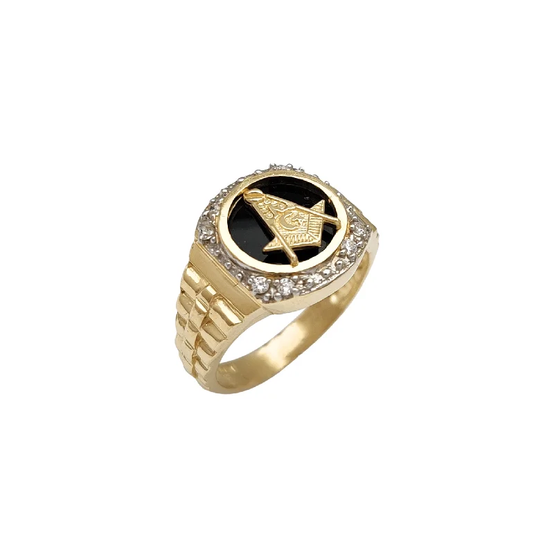 women's rings with pearl -Masonic Black Onyx Presidential Men's Ring (14K)