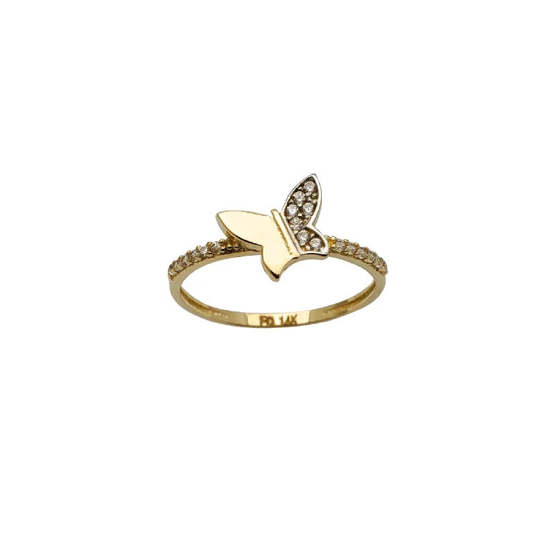 women's rings with infinity design -Zirconia Butterfly Ring (14K)