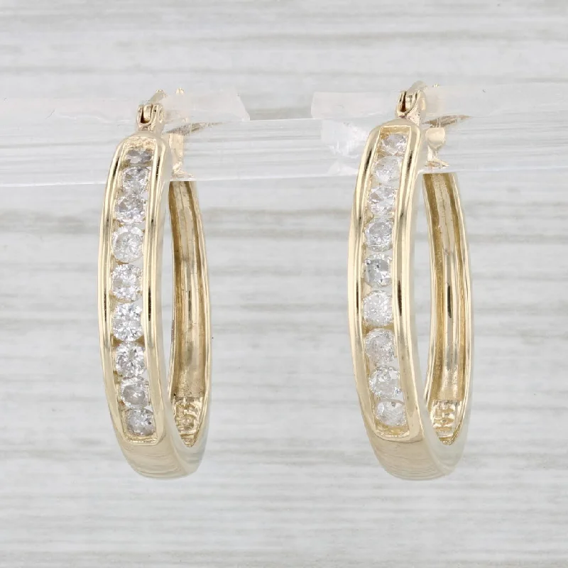 women's earrings with artistic design -0.70ctw Diamond Hoop Earrings 14k Yellow Gold Snap Top Round Hoops