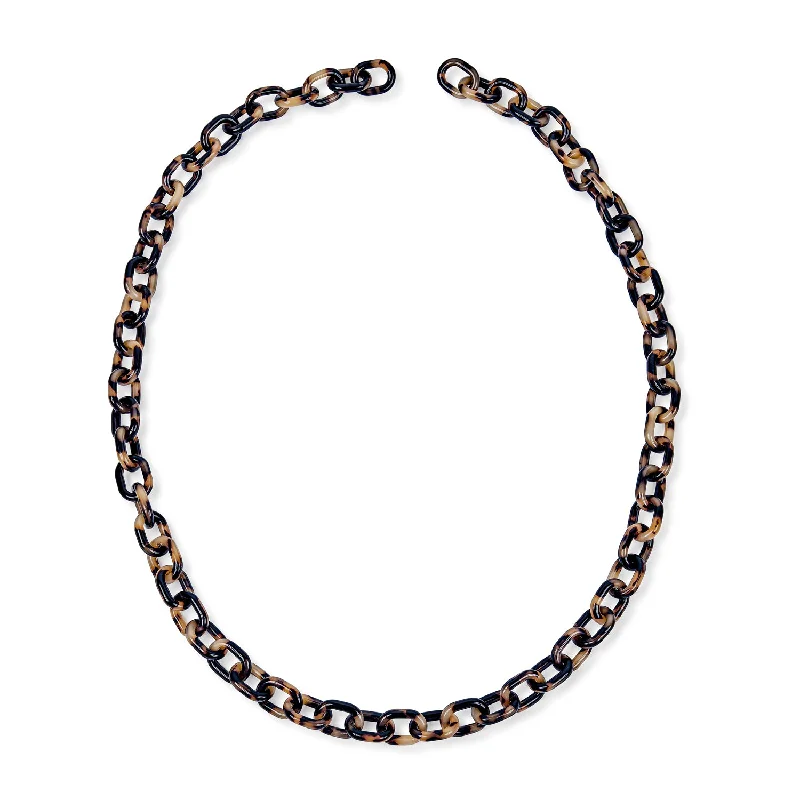 women's necklaces with unique charms -Stylish Beige Brown Oval Chain Link Faux Tortoise Shell Necklace 24 Inch