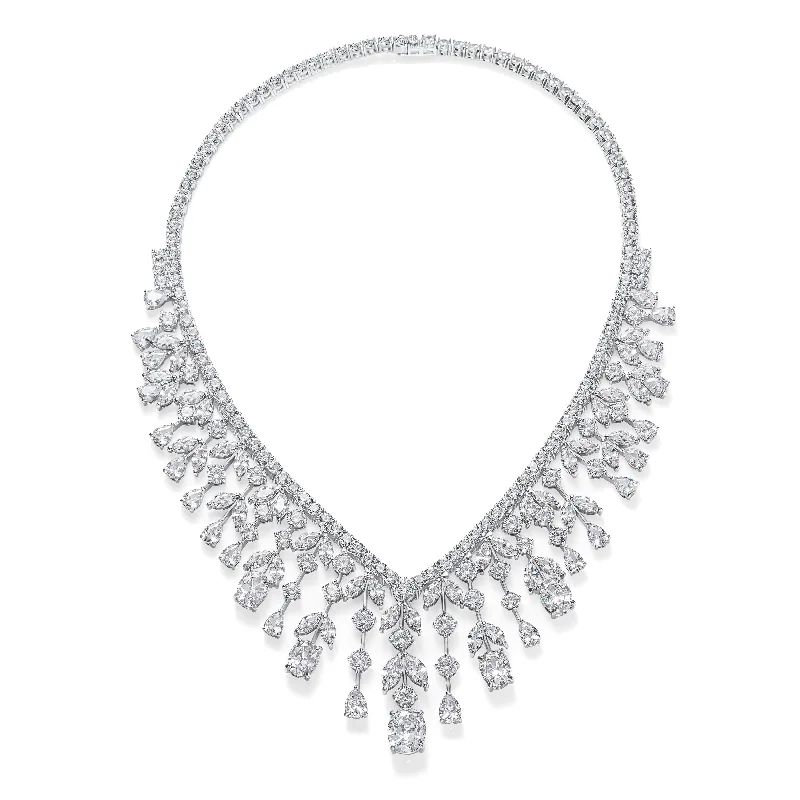 women's necklaces with layered pendants -Vintage Art Deco Bridal Jewelry Teardrop CZ Collar Necklace Silver Plated