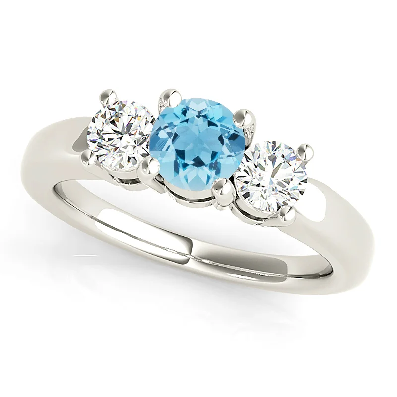 women's engagement rings with round diamond center -1.00 ct. Genuine Aquamarine Ring With 0.50 ctw. Diamonds