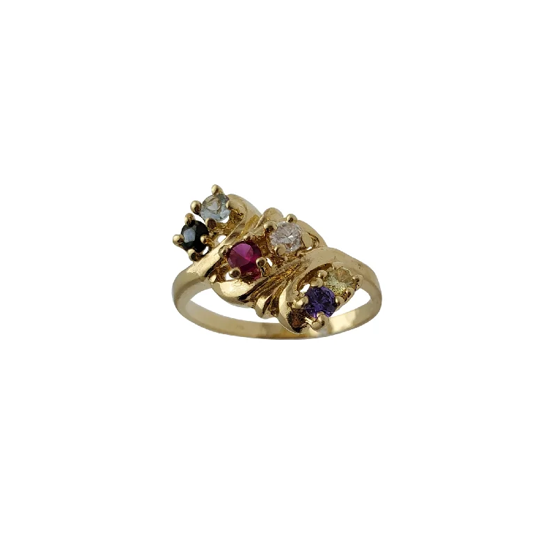 women's rings with stacked band -Multicolor Zirconia Flower Textured Lady Ring (14K)