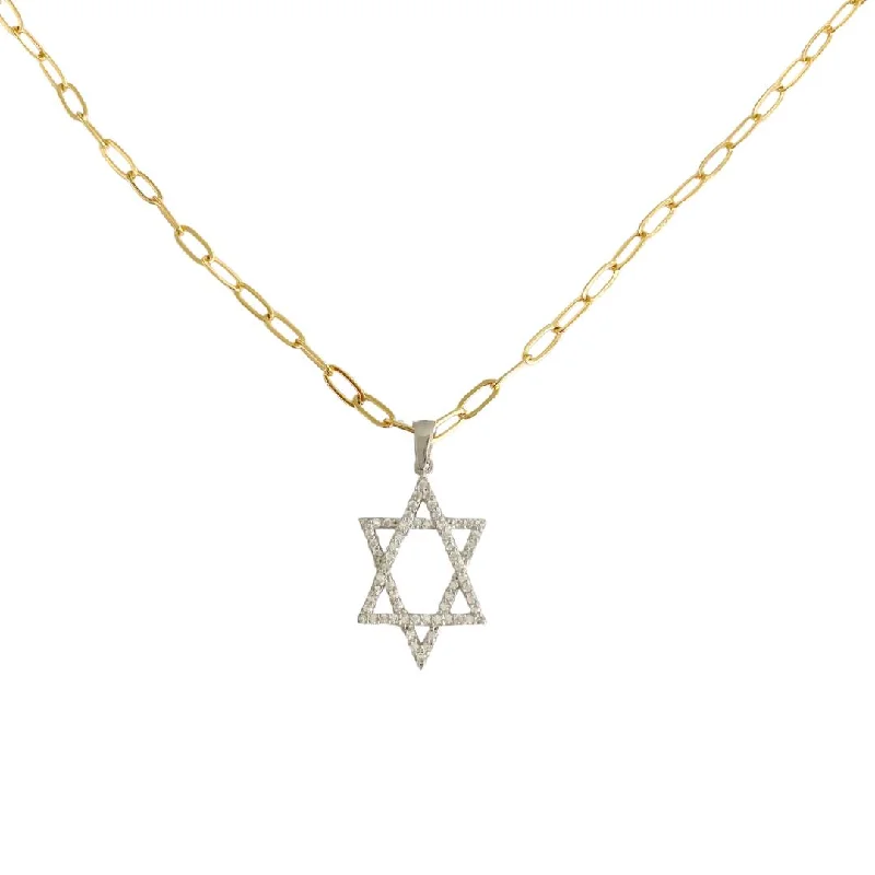 women's necklaces with birthstone -Link Chain Star of David Necklace (Silver)