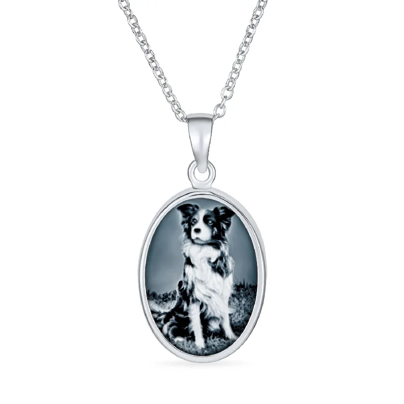 women's necklaces with bold gemstone -Vintage Antique Style Black Onyx Puppy Dog Cameo Pendant Necklace Silver