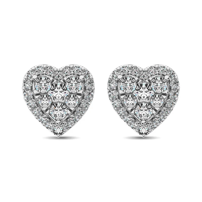 women's earrings with cubic zirconia accents -Diamond 3/4 ct tw Heart Earrings  in 14K White Gold