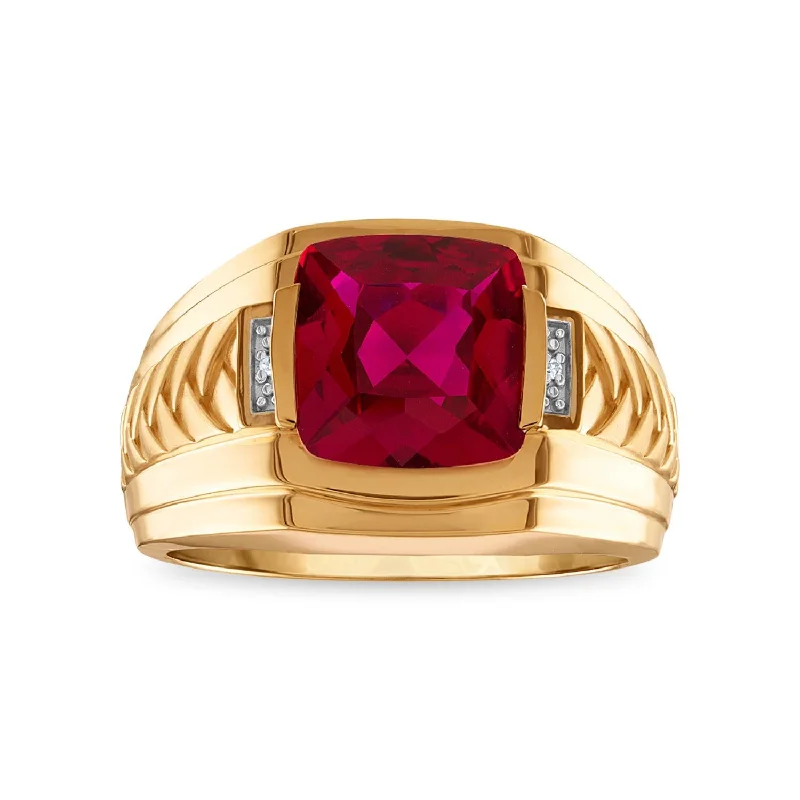 women's engagement rings with black diamond -10MM Cushion Ruby and Diamond Fashion Ring in 10KT Yellow Gold