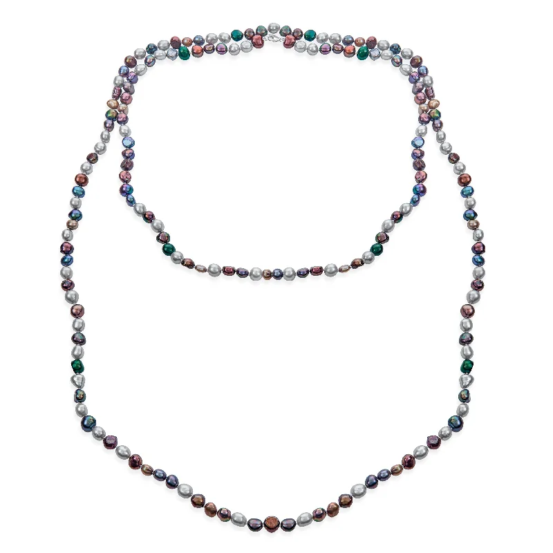 women's necklaces with cubic zirconia -Multi-Color Earth Tone Freshwater Cultured Pearl Strand Necklace 54" Sterling Silver