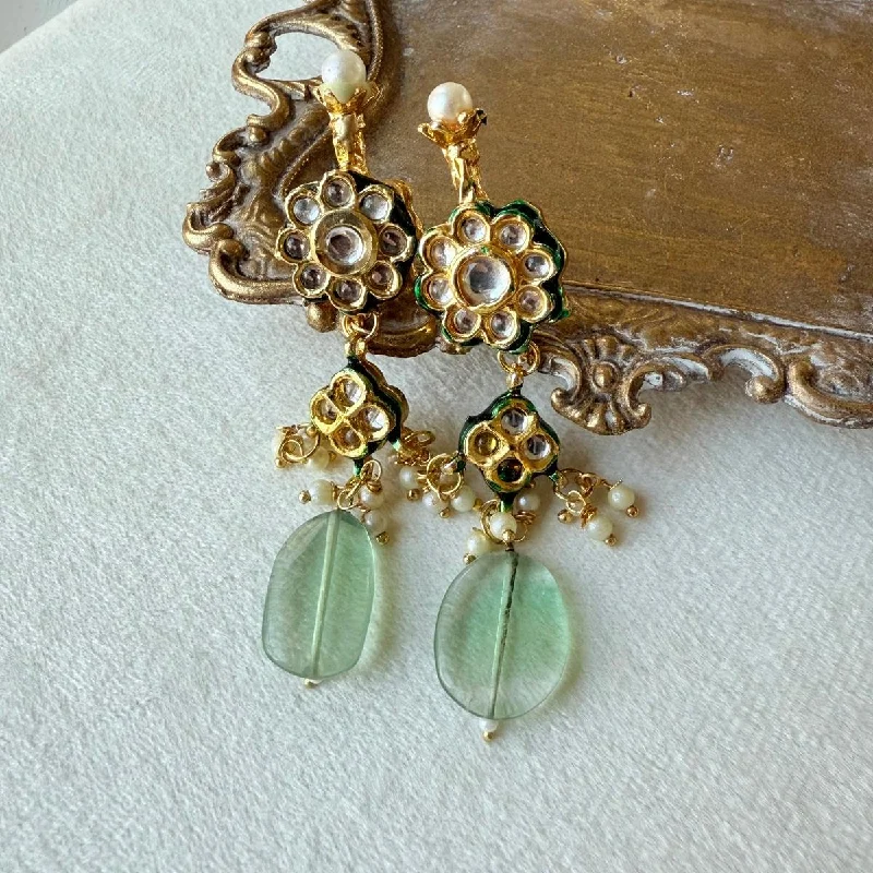 women's earrings with mixed metal design -Siyana Earrings - Mint Green