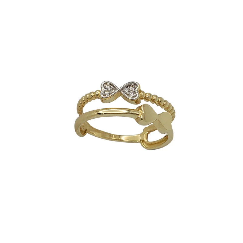 women's rings with fancy colored diamonds -Zirconia Heart Bowtie Double Stack Ring (14K)