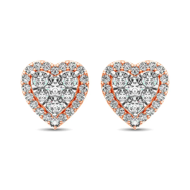 women's earrings with beautiful finish -Diamond 3/4 ct tw Heart Earrings  in 14K Rose Gold