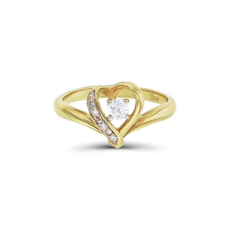 women's rings diamond -Pave Outlined Heart Ring (14K)