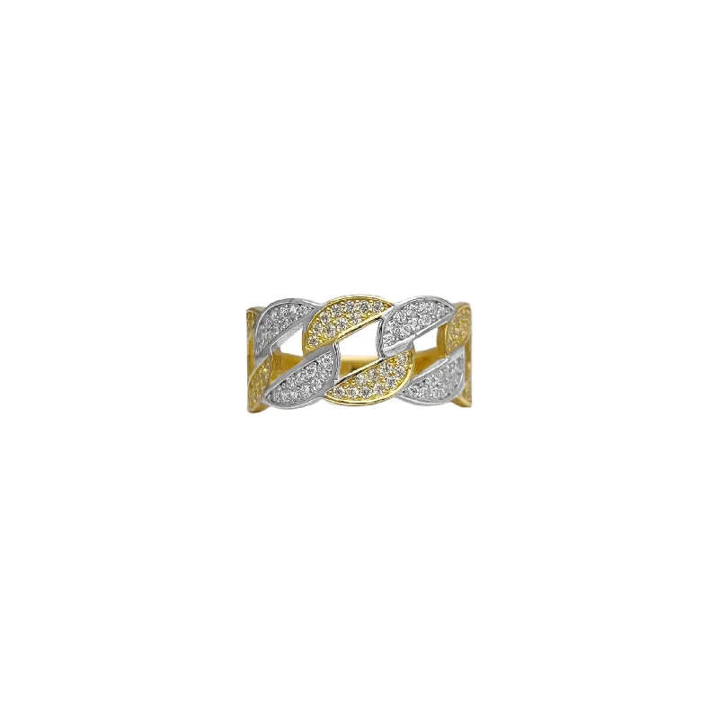 women's rings with shiny band -Two-Tone Cuban Link Ring (14K)