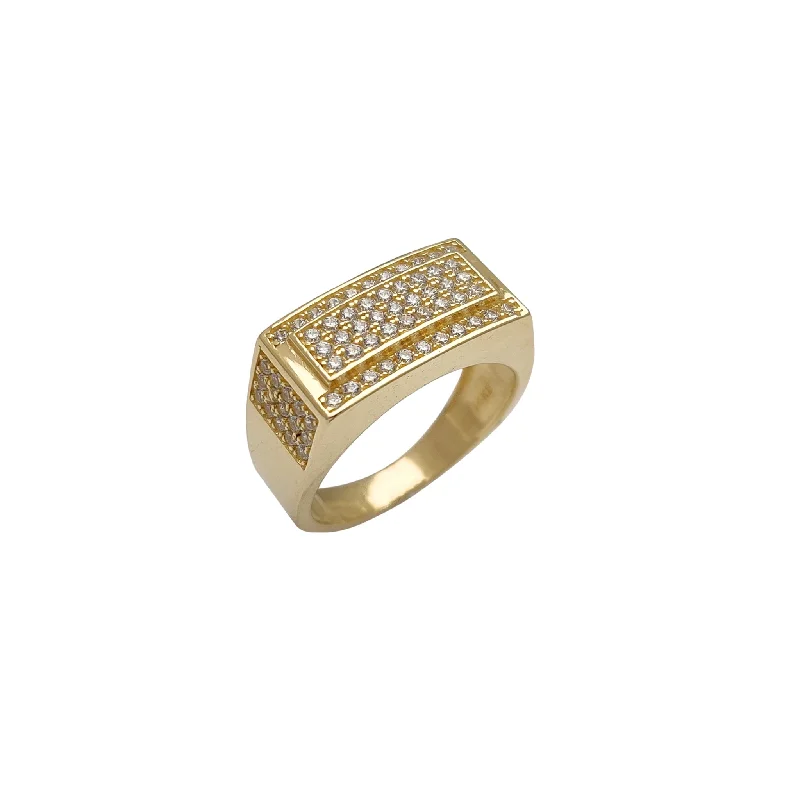 women's rings with heart-shaped stone -Iced-Out Rectangle Men's Ring (14K)