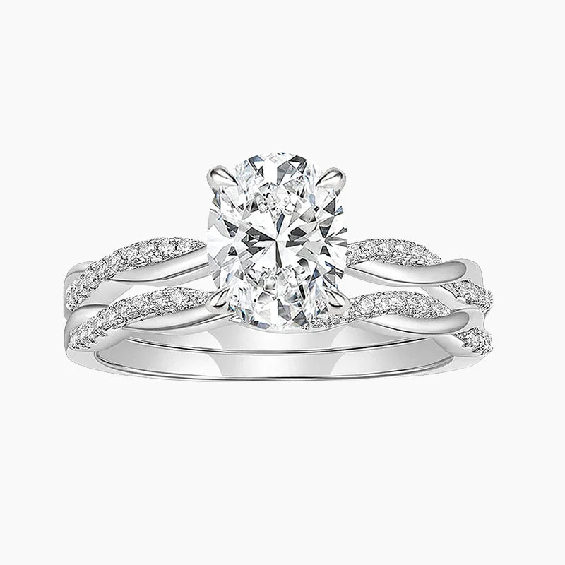 women's engagement rings with bold setting -2CT Oval Cut Cubic Zirconia Bridal Ring Set