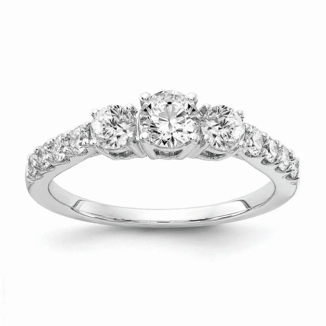 women's engagement rings with black diamond -Signature EcoLove 1-1/2 CTW Lab Grown Diamond Anniversary Three Stone Ring in 14KT White Gold