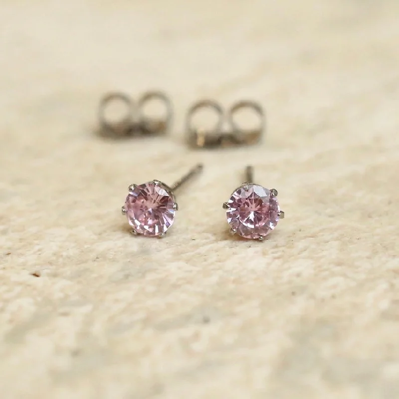 women's earrings with asymmetric design -Pink, Black Crystal Studs