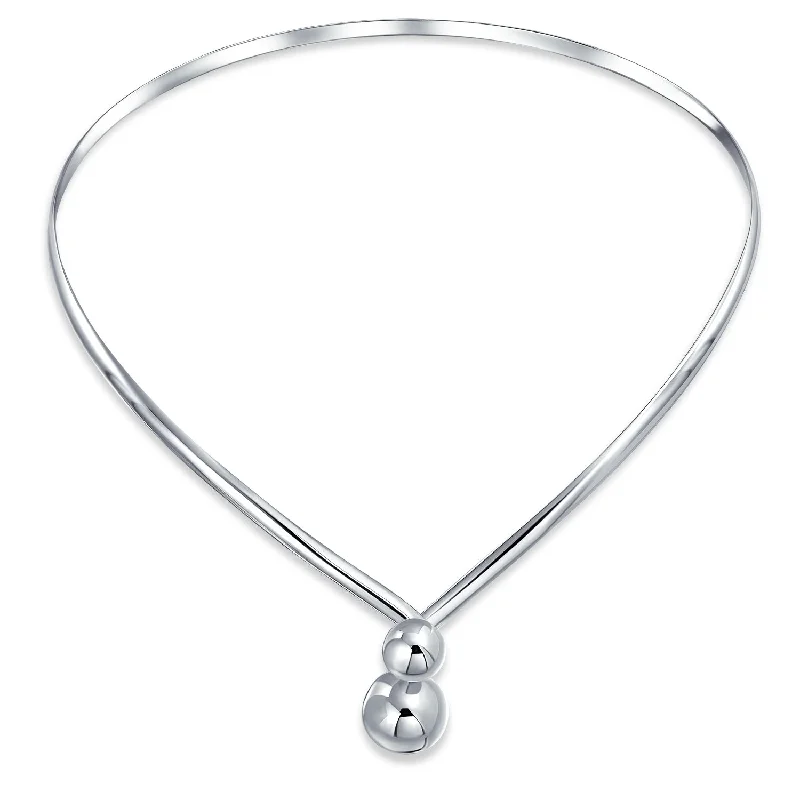 women's necklaces silver -Geometric V Shape Choker Necklace with Interlocking Balls in Sterling Silver