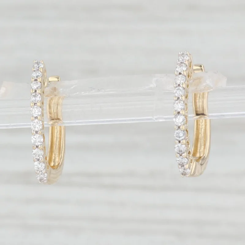 women's earrings with art deco style -0.25ctw Diamond Oval Hoop Earrings 14k Yellow Gold Hinged Snap Top Hoops