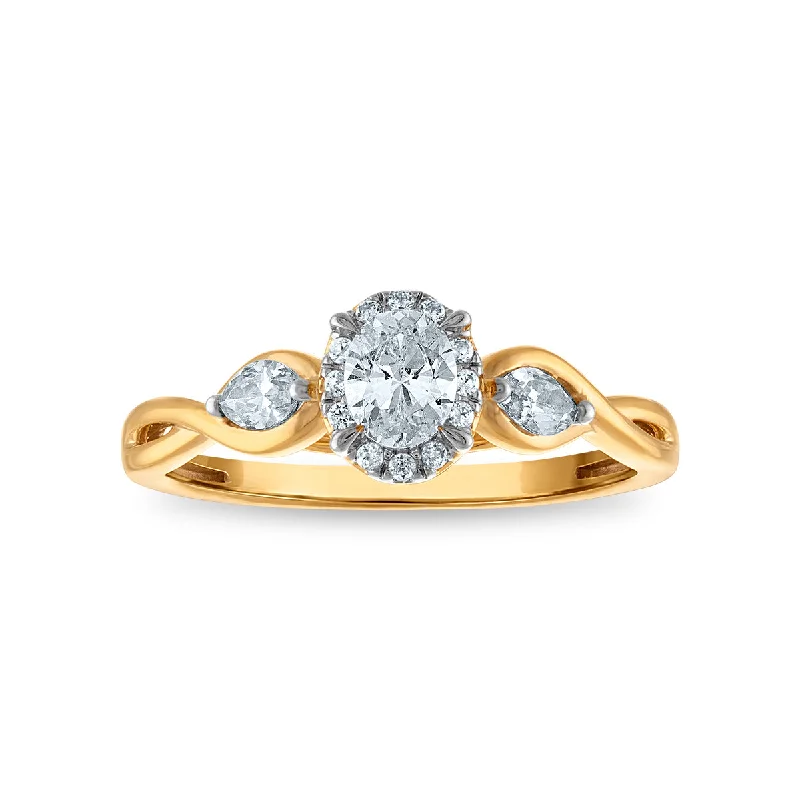 women's engagement rings with stackable design -LoveSong EcoLove 1/2 CTW Lab Grown Diamond Halo Promise Ring in 10KT Yellow Gold