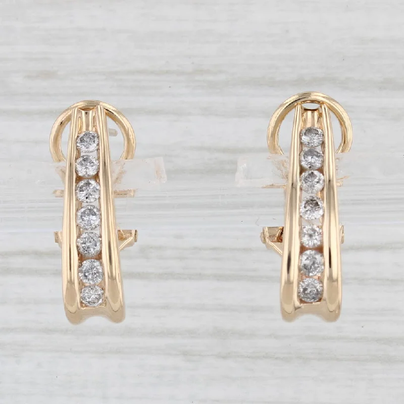 women's earrings with crystal accents -0.40ctw Diamond Journey J-Hook Earrings 14k Yellow Gold Omega Back Drops