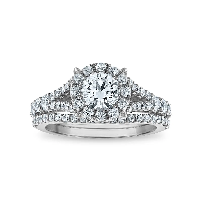 women's engagement rings with pear-shaped diamond -LoveSong EcoLove 2 CTW Lab Grown Diamond Halo Bridal Set in 10KT White Gold