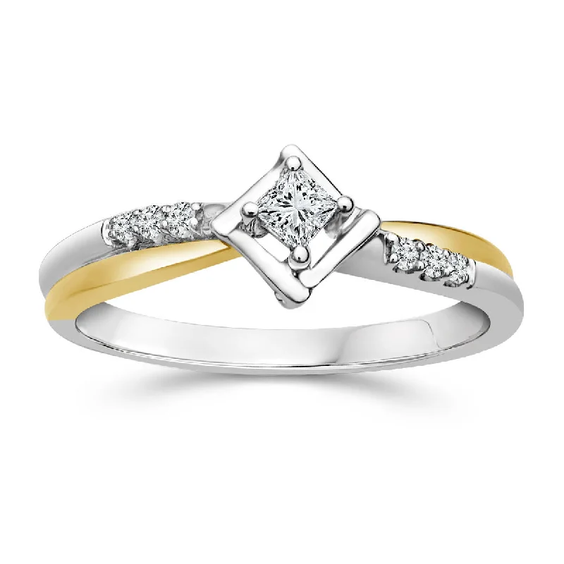 women's engagement rings with unique band design -LoveSong 1/8 CTW Diamond Promise Ring in 10KT White and Yellow Gold