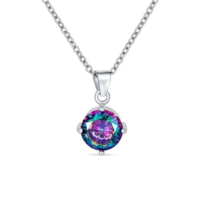 women's necklaces with flower-shaped pendant -2CTW Black Mystic Rainbow CZ Solitaire Pendant Necklace in Sterling Silver