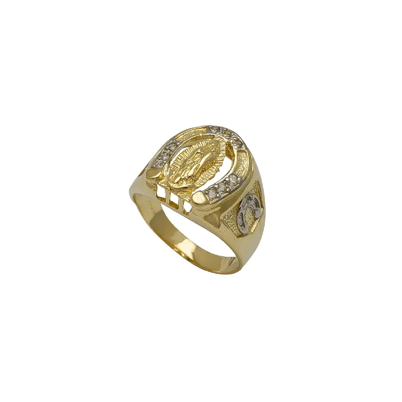 women's rings with luxurious diamonds -Zirconia Horseshoe & Virgin Mary Men's Ring (14K)