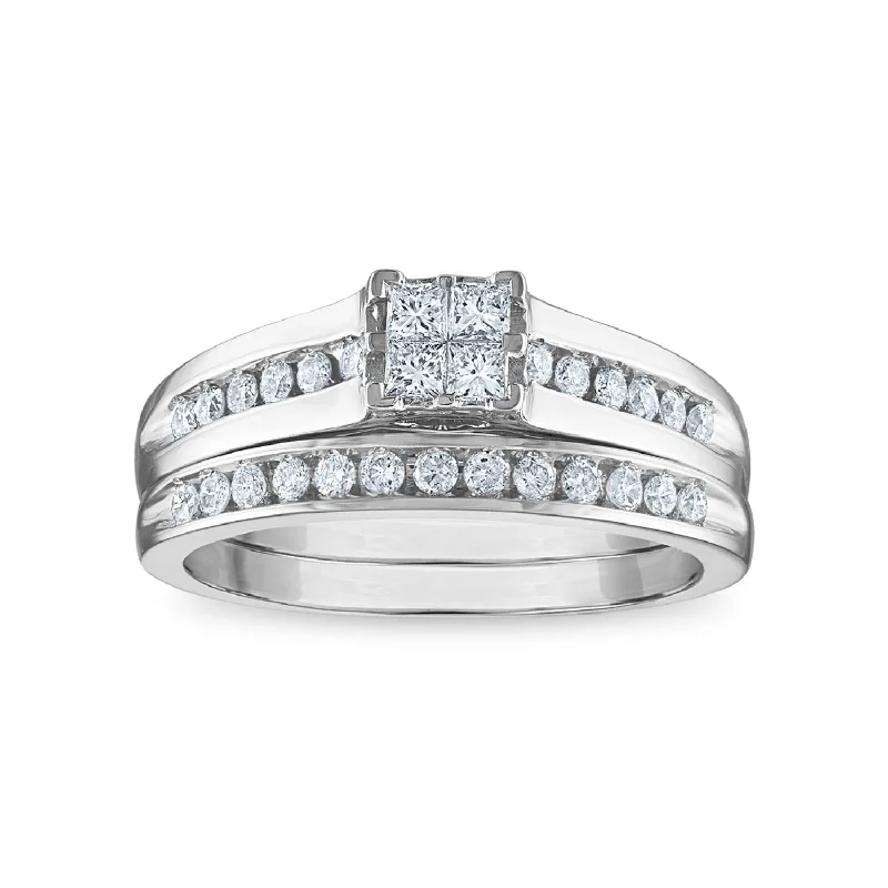 women's engagement rings with diamond accents -1/2 CTW Diamond Bridal Set in 10KT White Gold