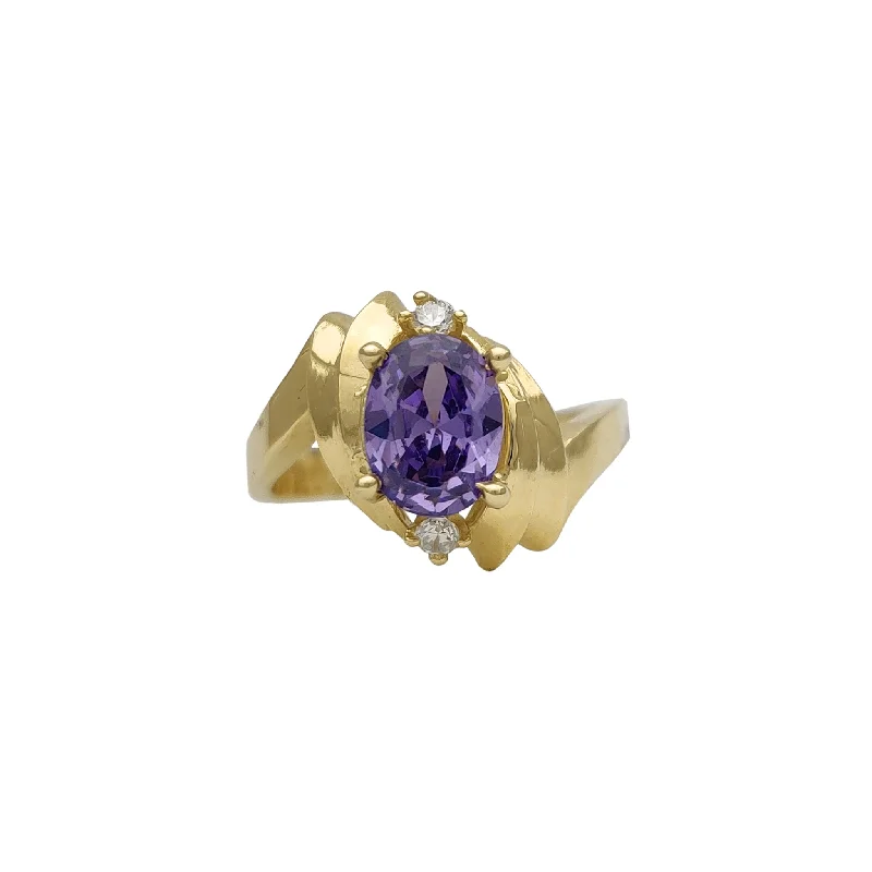 women's rings with engraved initials -Oval Purple Zirconia Fancy Lady Ring (14K)