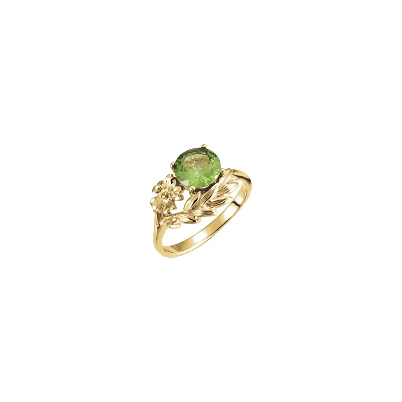 women's rings silver -Round Green Gemstone Floral Ring