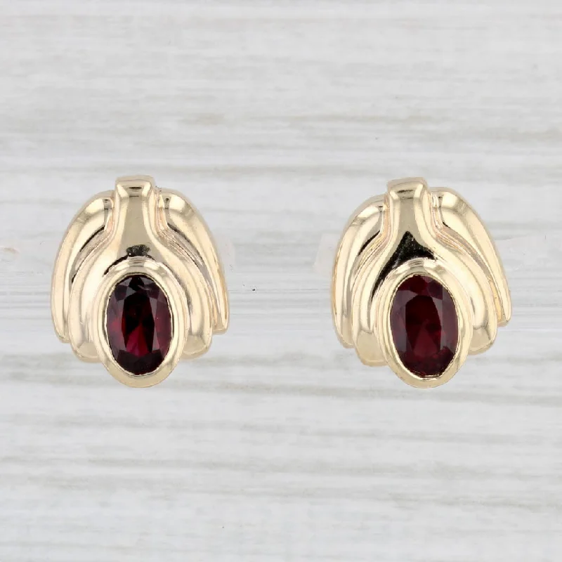 women's earrings with cute studs -1.10ctw Garnet Stud Earrings 14k Yellow Gold Oval Solitaires